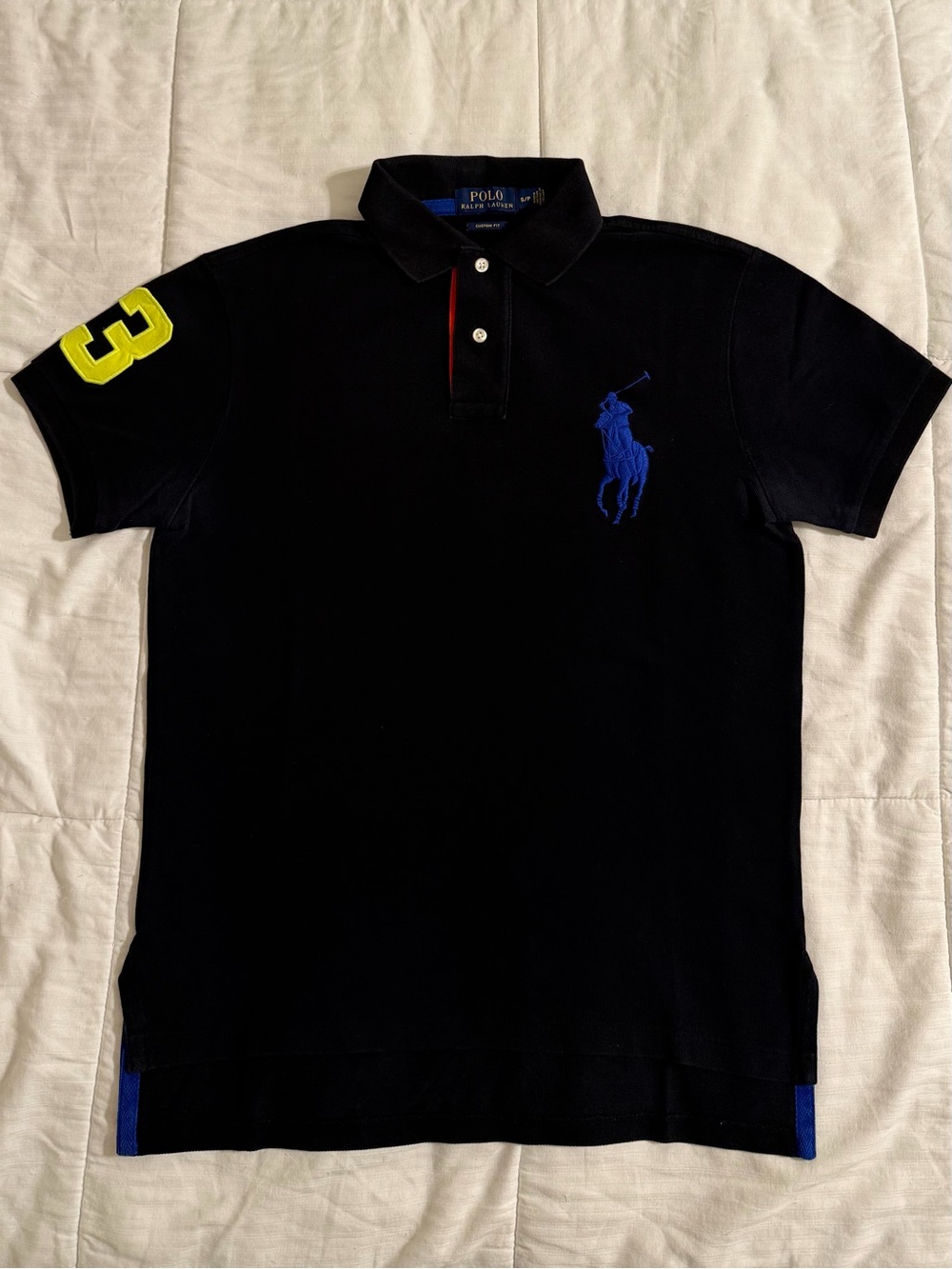 Polo Ralph Lauren Custom Fit Men's Black/Blue SS Polo Embroidered Logo, big pony